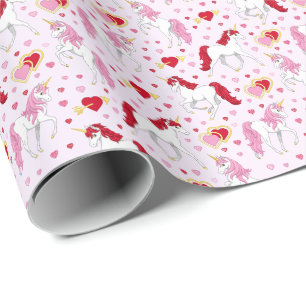 Cute Valentine Heart Unicorn Wrapping Paper