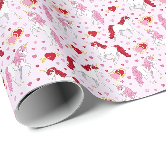Cute Valentine Heart Unicorn Wrapping Paper (Roll Corner)