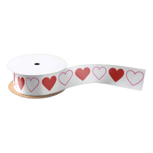 Cute Valentine Hearts Red White Pink Pattern Satin Ribbon