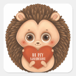 Cute Valentine Hedgehog Be My Valentine  Square Sticker