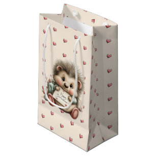 Cute Valentine Hedgehog Illustration Small Gift Bag
