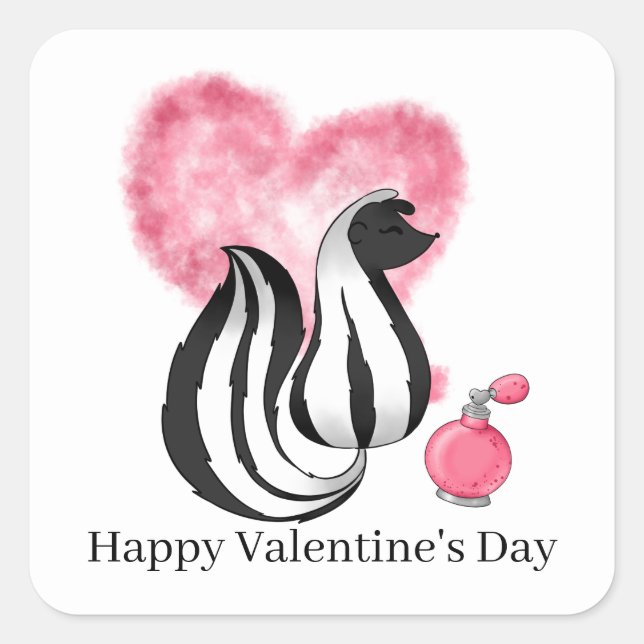 Cute Valentine Holiday skunk Square Sticker (Front)
