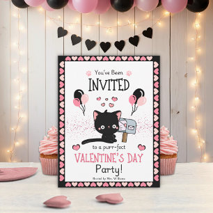Cute Valentine Kawaii Pink Hearts Classroom Party Invitation