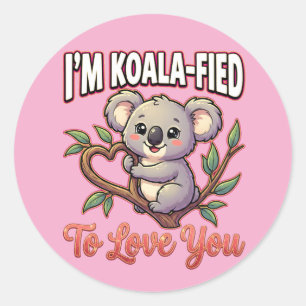 Cute Valentine Koala – I’m Koala-Fied to Love You Classic Round Sticker