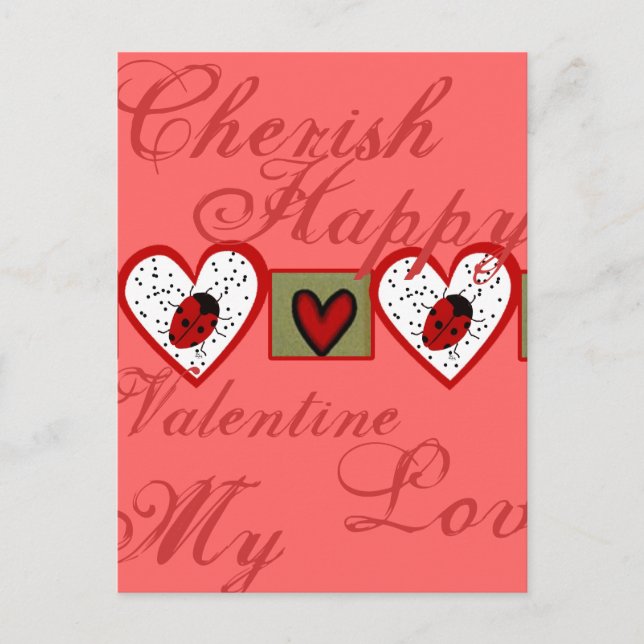 Cute Valentine Ladybugs Holiday Postcard (Front)