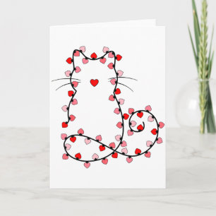 Cute Valentine Lights Cat Heart Love Valentines Da Card