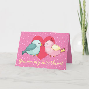 Cute Valentine Love Birds With Red Heart Holiday Card