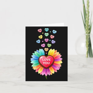 Cute Valentine Love Sunflower Hearts Candy For Gir Card