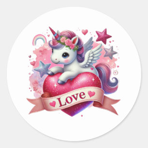 Cute Valentine love unicorn  Classic Round Sticker