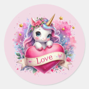 Cute Valentine love unicorn  Classic Round Sticker