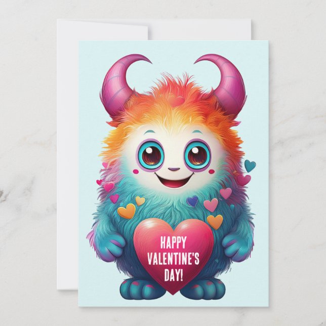 Cute Valentine Monster, Happy Valentine's Day Holiday Card (Front)