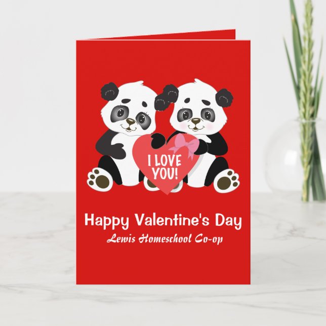 Cute Valentine Pandas Homeschool Card (Front)