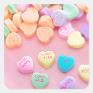 Cute Valentine Pink Candy Hearts Square Sticker