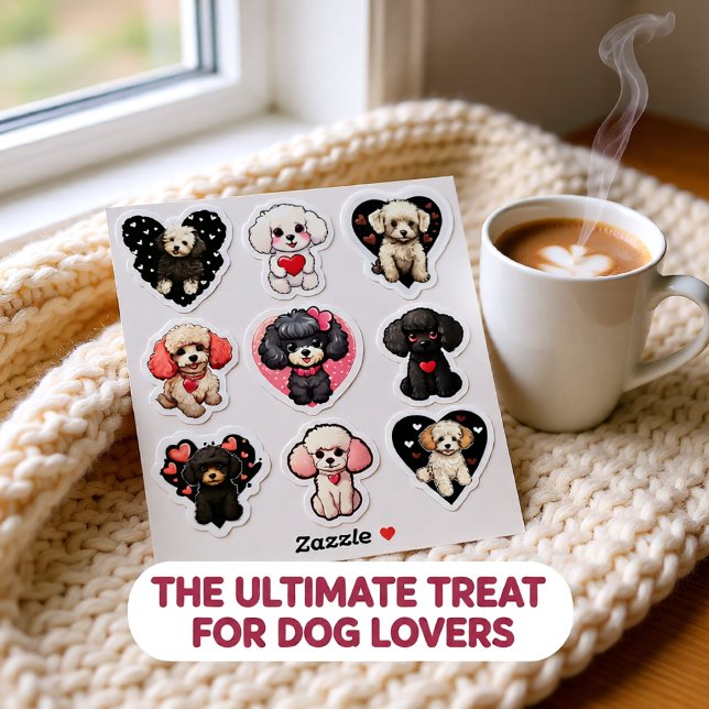 Cute Valentine Poodle Dog Hearts Set of 9 Adorable (Cute Valentine Poodle Dog Hearts Set of 9 Adorable Sticker)