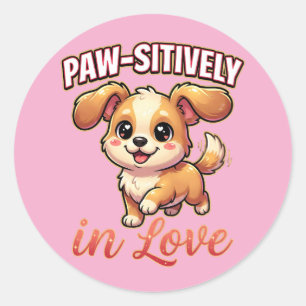 Cute Valentine Puppy – Paw-sitively in Love Classic Round Sticker