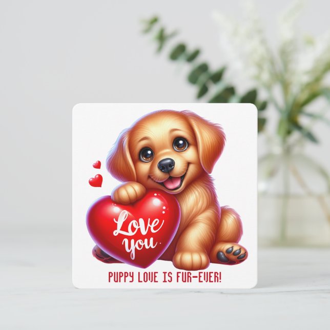 Cute Valentine Puppy - Valentine's Day Card (Standing Front)