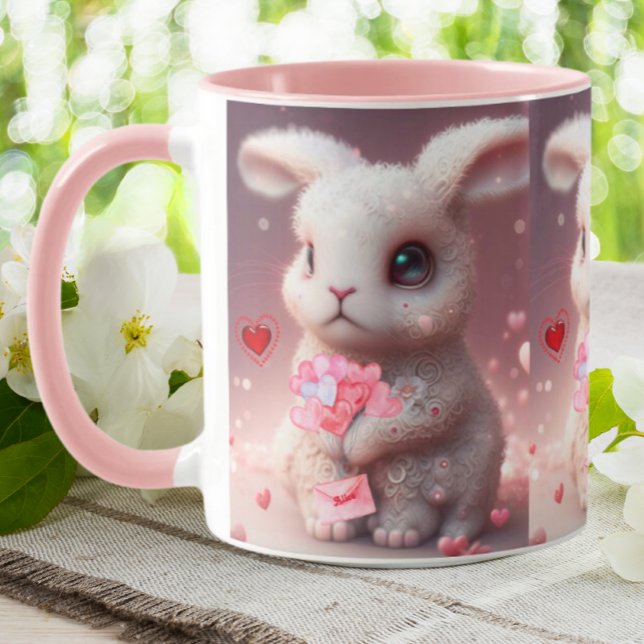 Cute Valentine Rabbit holding Mail Personalised Mug (Creator Uploaded)