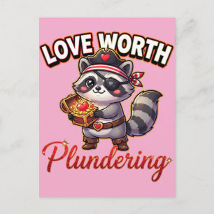 Cute Valentine Racoon Pirate-Love Worth Plunderin Postcard