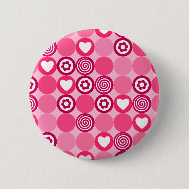Cute Valentine’s Day Pink Heart and Flower Pattern 6 Cm Round Badge (Front)