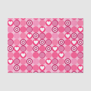 Cute Valentine’s Day Pink Heart and Flower Pattern Tissue Paper
