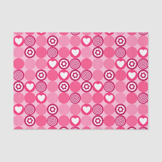 Cute Valentine’s Day Pink Heart and Flower Pattern Tissue Paper (Front)