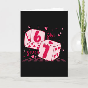 Cute Valentine Six Seven Dice Hearts Coquette Bow Card