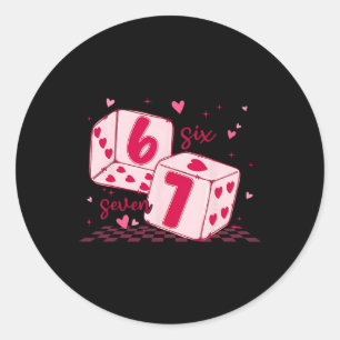 Cute Valentine Six Seven Dice Hearts Coquette Bow Classic Round Sticker