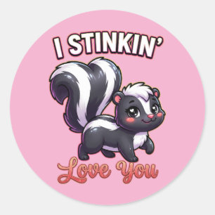 Cute Valentine Skunk – I Stinkin’ Love You Classic Round Sticker