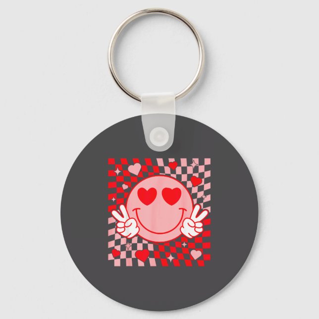 Cute Valentine Smile Face Smiling Checkered Patter Key Ring (Front)