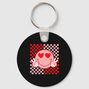 Cute Valentine Smile Face Smiling Checkered Patter Key Ring