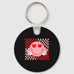 Cute Valentine Smile Face Smiling Checkered Patter Key Ring