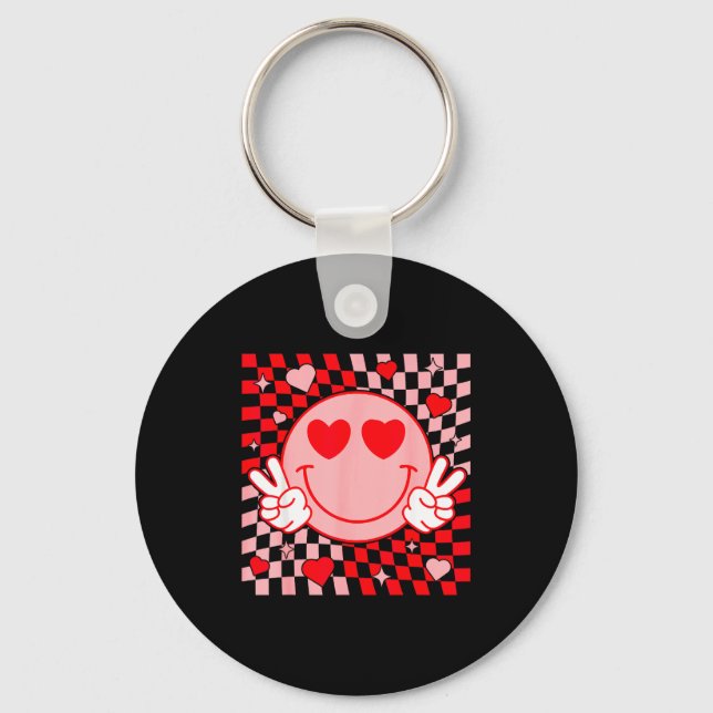Cute Valentine Smile Face Smiling Checkered Patter Key Ring (Front)