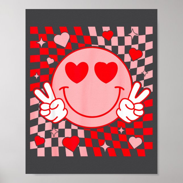 Cute Valentine Smile Face Smiling Checkered Patter Poster (Front)