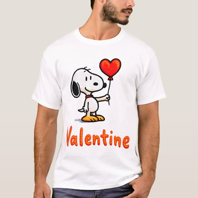Cute Valentine Snoopy-Style Dog With Heart – Happy T-Shirt (Front)