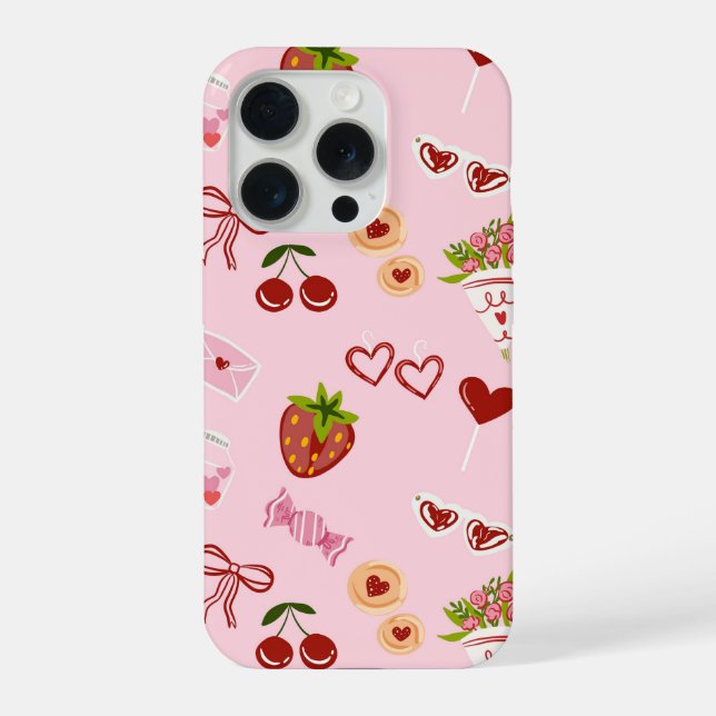 Cute Valentine Sweets & Strawberry Pattern  iPhone Case (Back)