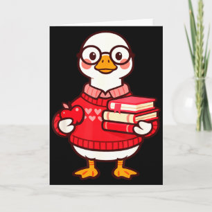 Cute Valentine Teacher Goose Holding Books Tee Card
