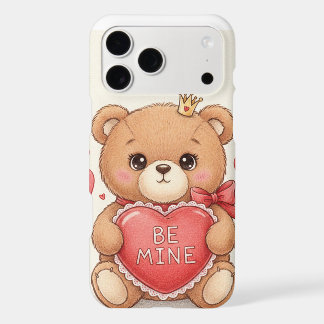 Cute Valentine Teddy Bear "Be Mine" Heart Illustra