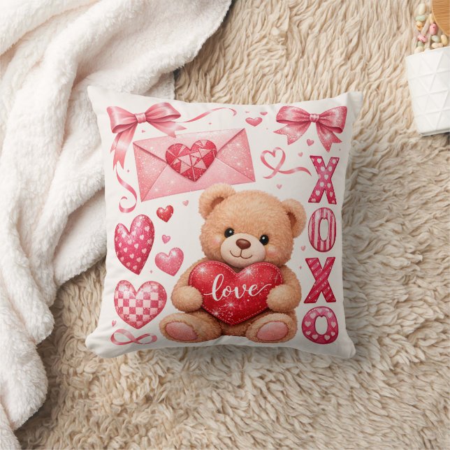 Cute Valentine Teddy Bear Decorative Pillow (Blanket)