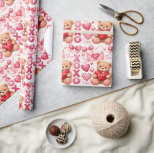 Cute Valentine Teddy Bear Gift Wrapping Paper