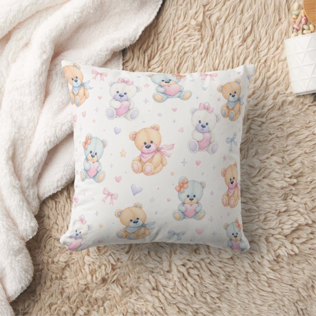 Cute Valentine Teddy Bear Seamless Pattern Cushion (Blanket)