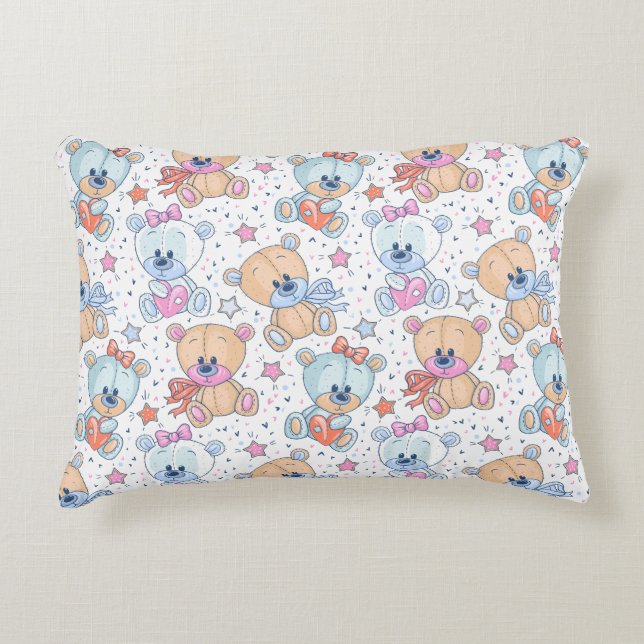 Cute Valentine Teddy Bear Seamless Pattern Decorative Cushion (Front)