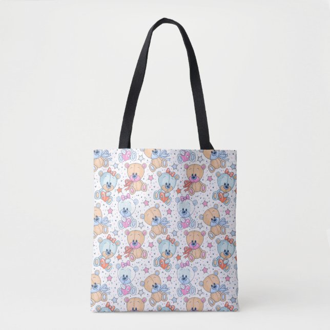 Cute Valentine Teddy Bear Seamless Pattern Tote Bag (Front)