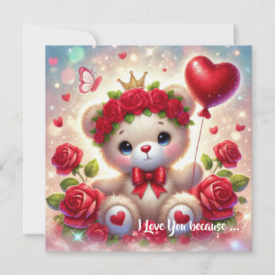 Cute Valentine teddy bear with red heart  Holiday Card
