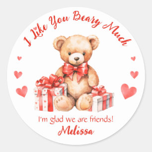 Cute Valentine Teddy wit Red Hearts Classroom Classic Round Sticker