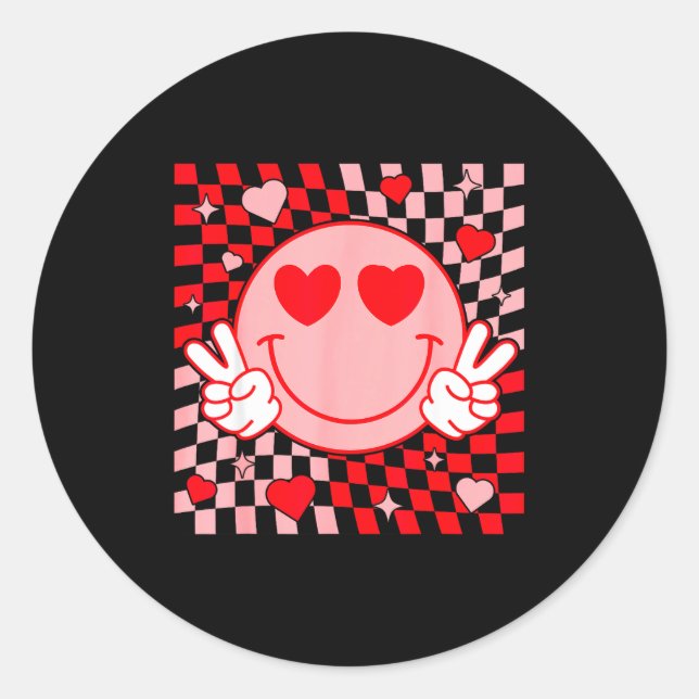 Cute Valentine Vibes Groovy Valentine Day Men Wome Classic Round Sticker (Front)