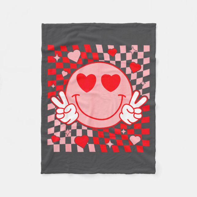 Cute Valentine Vibes Groovy Valentine Day Men Wome Fleece Blanket (Front)