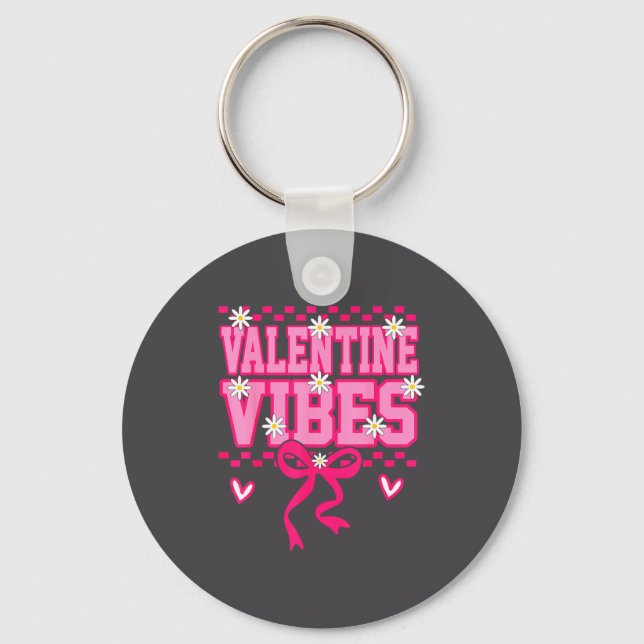 Cute Valentine Vibes Smile Face Valentines Day Gir Key Ring (Front)