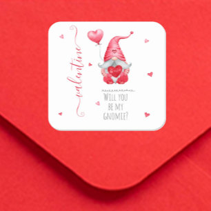 Cute Valentine Will You Be my Gnomie   Square Sticker