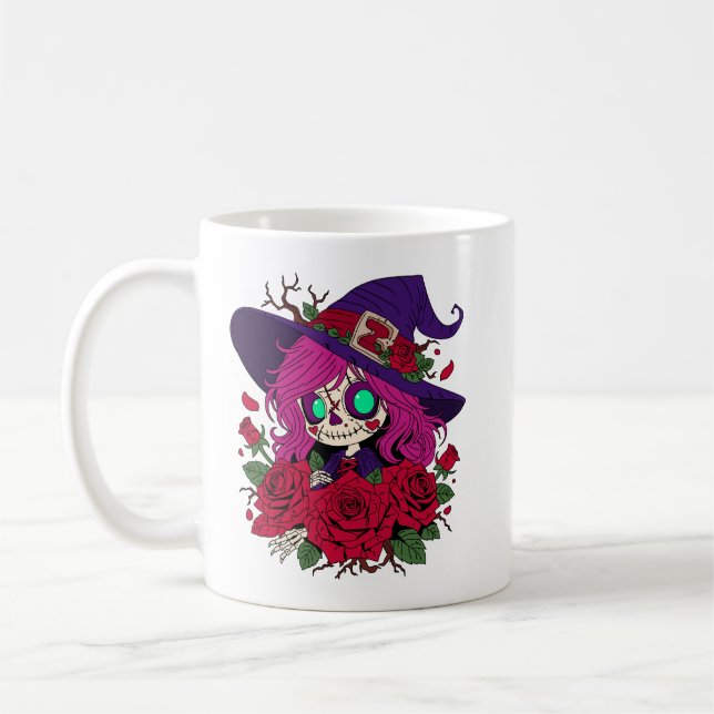 Cute Valentine Witch Zombie Coffee Mug (Left)