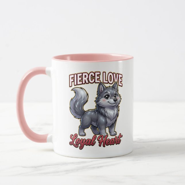 Cute Valentine Wolf – Fierce Love Loyal Heart Mug (Left)